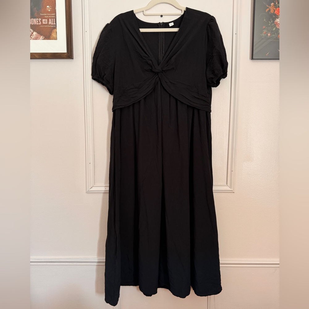 Chic black midi 90s dress minimalist Large